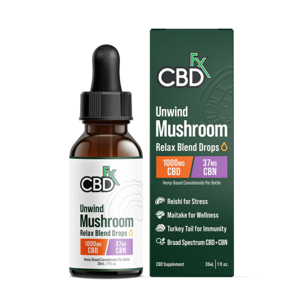 CBDfx Unwind Mushroom + CBD + CBN Tincture - 1000mg -4-Pack