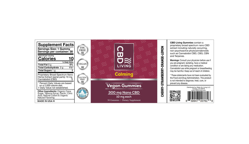 CBD Living Bottle of Vegan Gummies 300mg Label Flat View