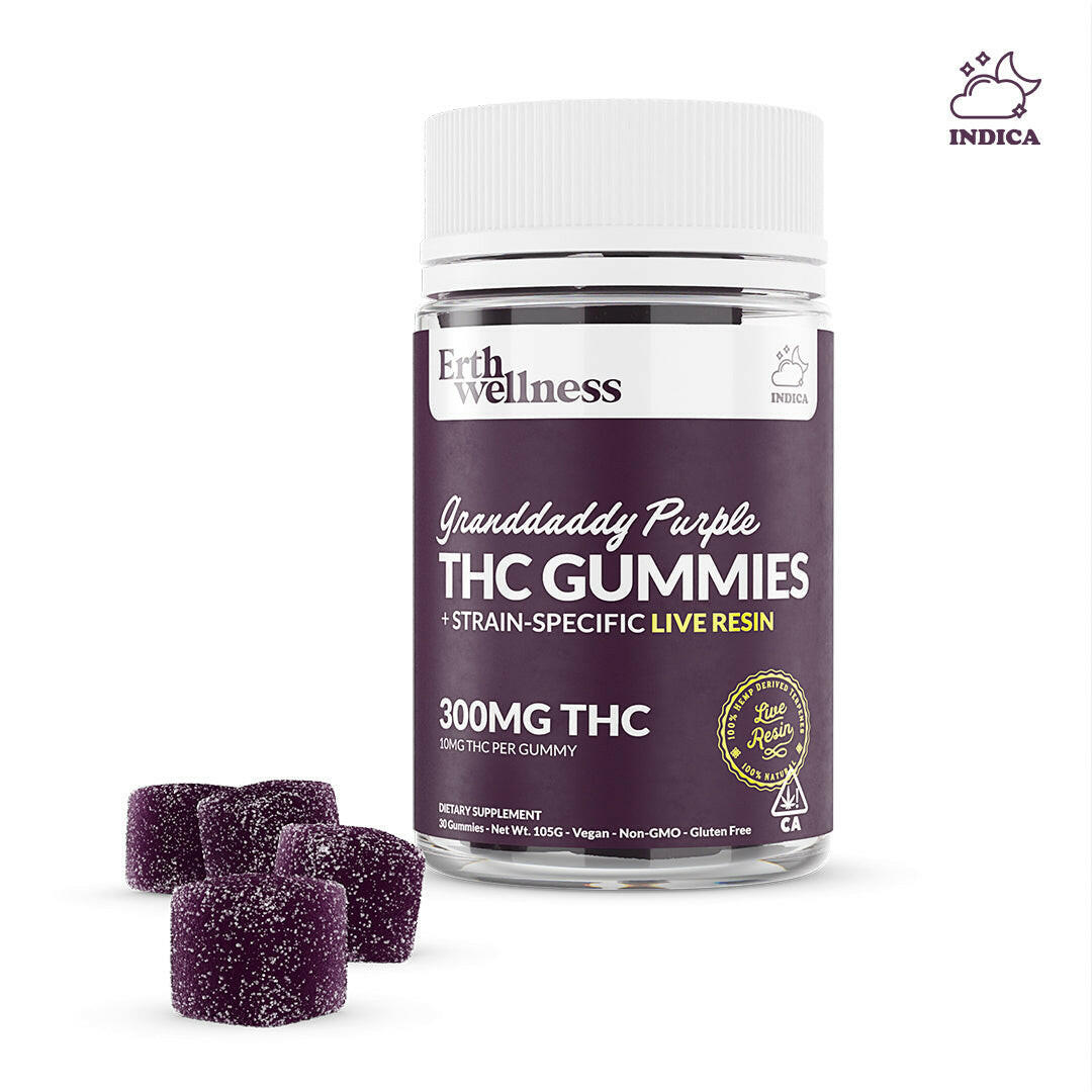 Δ9 THC Gummies - Granddaddy Purple - Live Resin (Indica) - 300mg.