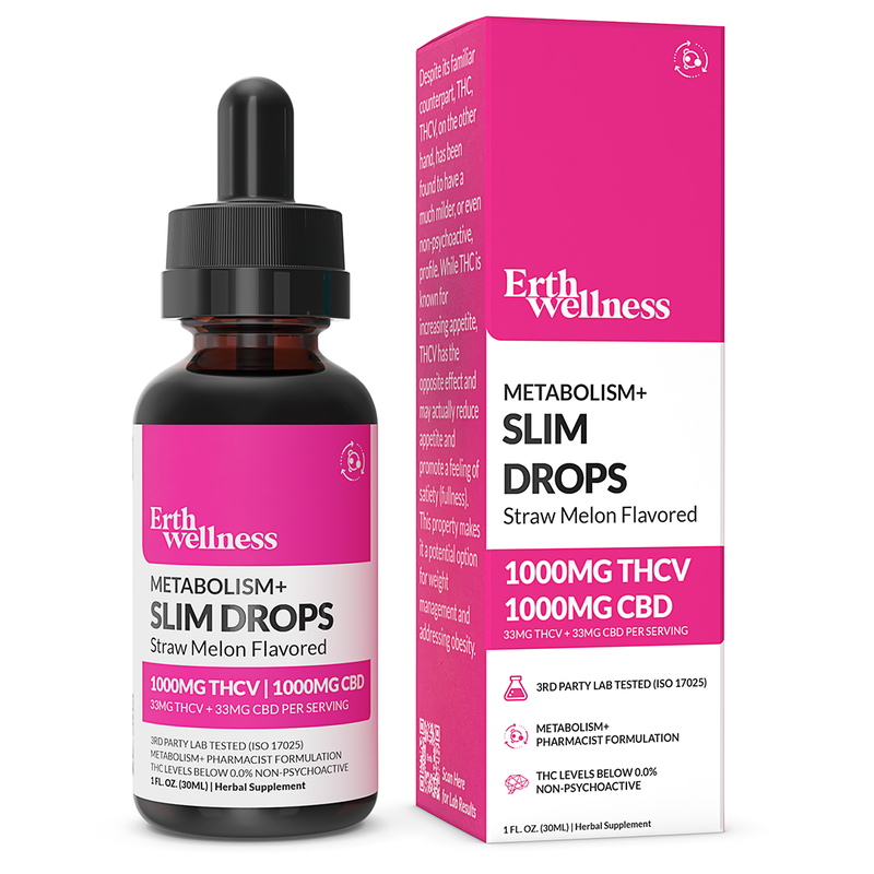 Metabolism+ SLIM DROPS 1000mg THCV : 1000mg CBD Drops.